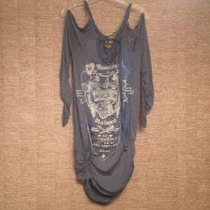 NWOTsalvage blue crystal 3/4sleeve open back dress